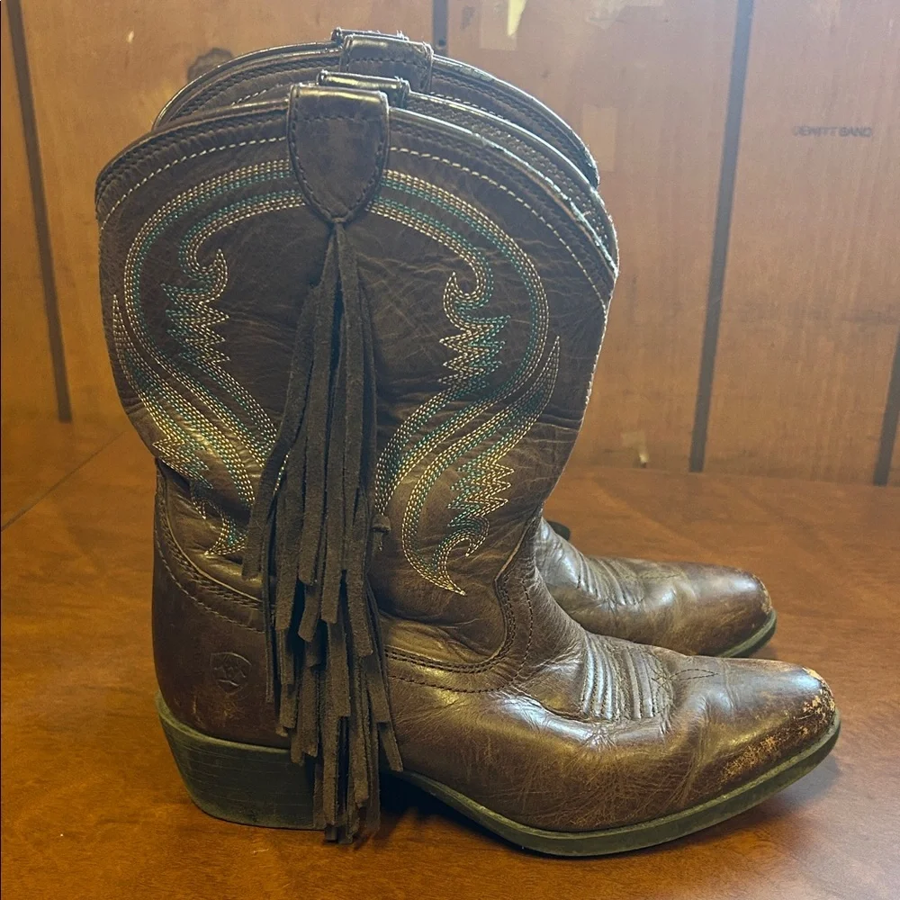 Ariat Brown Leather Boots with Turquoise Interior